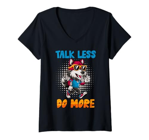 Damen Alpha Wolf TALK LESS DO MORE Lustiges Wölfe T-Shirt mit V-Ausschnitt von Werwolf T-Shirt Herren Alpha Wolf Kostüm Wölfe