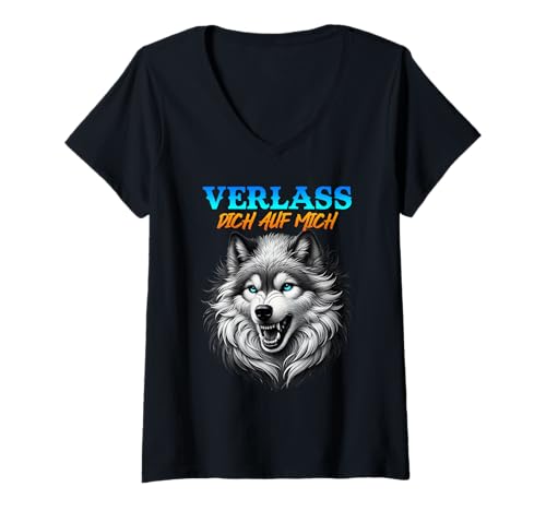 Damen Alpha Wolf VERLASS DICH AUF MICH Lustiges Wölfe T-Shirt mit V-Ausschnitt von Werwolf T-Shirt Herren Alpha Wolf Kostüm Wölfe