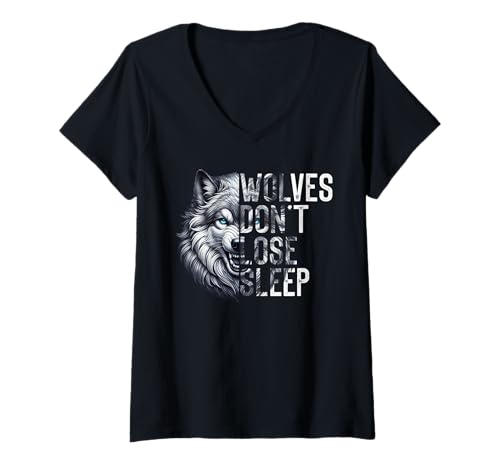Damen Alpha Wolf WOLVES DON'T LOSE SLEEP Lustiges Wölfe T-Shirt mit V-Ausschnitt von Werwolf T-Shirt Herren Alpha Wolf Kostüm Wölfe