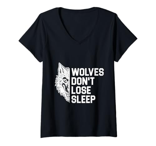 Damen Alpha Wolf WOLVES DON'T LOSE SLEEP Lustiges Wölfe T-Shirt mit V-Ausschnitt von Werwolf T-Shirt Herren Alpha Wolf Kostüm Wölfe