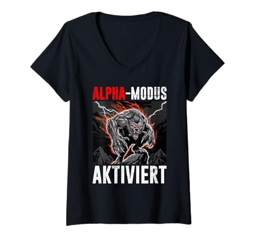 Damen Werwolf ALPHA MODUS AKTIVIERT Lustiges Alpha Wolf T-Shirt mit V-Ausschnitt von Werwolf T-Shirt Herren Alpha Wolf Kostüm Wölfe
