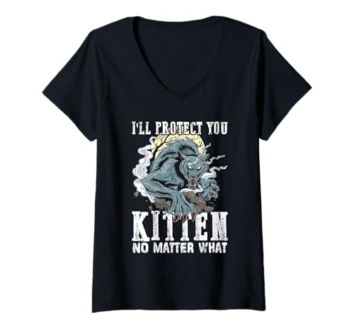 Damen Werwolf I'LL PROTECT YOU KITTEN NO MATTER WHAT Wölfe T-Shirt mit V-Ausschnitt Damen Werwolf I'LL PROTECT YOU KITTEN NO MATTER WHAT Wölfe T-Shirt mit V-Ausschnitt von Werwolf T-Shirt Herren Alpha Wolf Kostüm Wölfe