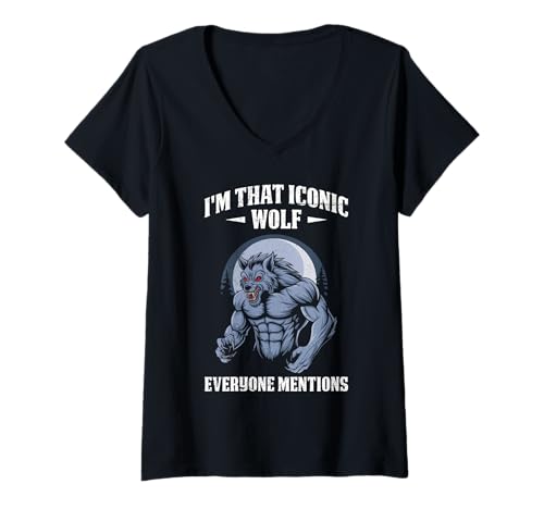 Damen Werwolf I'M THAT ICONIC WOLF EVERYONE MENTIONS Alpha Wolf T-Shirt mit V-Ausschnitt von Werwolf T-Shirt Herren Alpha Wolf Kostüm Wölfe