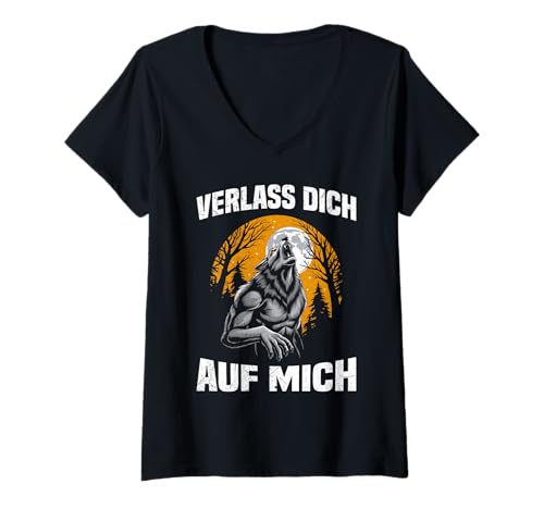Damen Werwolf VERLASS DICH AUF MICH Lustiges Alpha Wolf T-Shirt mit V-Ausschnitt von Werwolf T-Shirt Herren Alpha Wolf Kostüm Wölfe