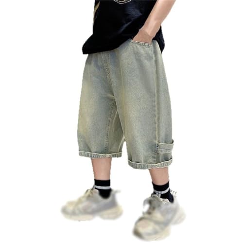 Baggy Jeans Jungs Kinder Shorts Jeans Sommer Kurze Hose Leicht Jeanshose Atmungsaktive Short mit Elastischem Bund Baggy Outdoor Kurzehose Streetwear Sommerhose für Jungen 3-14 (4-Blue, 11-12 Years) von Wesaloes