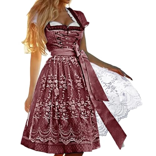 Dirndl Damen Midi Trachtenkleid Oktoberfest Damen Outfit Retro Oktoberfest Kostüm Inkl Dirndlschürze Trachtenkleid Dirndl-Komplettsets Trachten Kleid für Bayerischen Festliches Dirndlkleid (L) von Wesaloes
