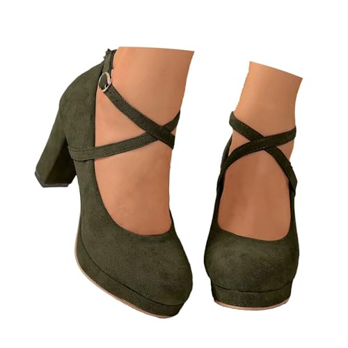 Dirndl Schuhe Damen Trachten Hochzeitsschuhe Trachtenschuhe mit Absatz Chunky Tanzschuhe Brautschuhe Blockabsatz Ballerinas Elegant Schuhe Zum Dirndl Absatzschuhe Spangenpumps (04-Dark Green, 43) von Wesaloes