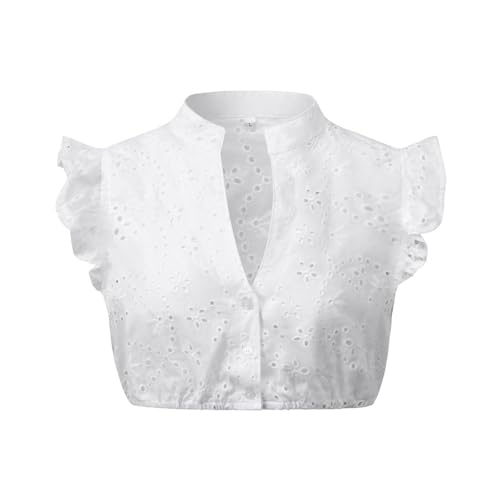 Dirndlbluse Damen Kurzarm Dirndl Bluse Damen Weiß Trachten Flügelärmel Trachtenbluse Hochgeschlossen Oktoberfest Kostüm Elegante Spitzenbluse Spitze Dirndlblusen Tracht Bluse (A-White, M) von Wesaloes