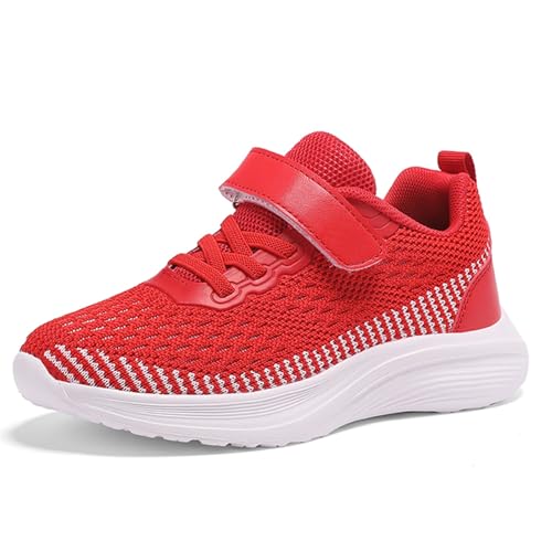 Sportschuhe Kinder Jungen Turnschuhe Mädchen Hallenschuhe Junge Basketballschuhe Leicht Mesh Hallenschuhe Laufschuhe Atmungsaktive Schuhe Kinder Fitnessschuhe Klettverschluss (3-Red, 33 Big Kids) von Wesaloes