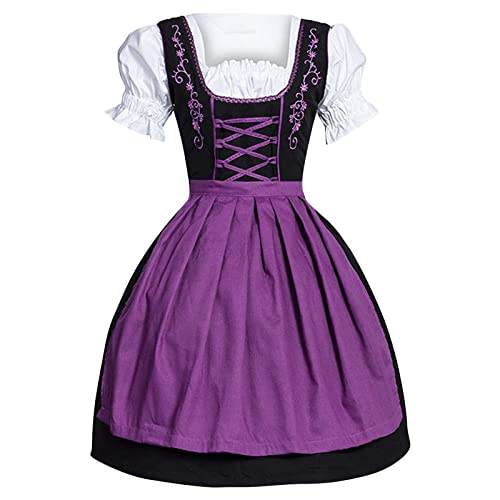 Wesaloes Dirndelkleider Damen Trachtenkleider Große Größen Midi Spitze Kurzarm Dirndelkleider Tops Schürzen Kordelzug Bunt Oktoberfest-Kleidung Viereckigem Ausschnitt Dirndl Damen (Purple, XXXXXL) von Wesaloes