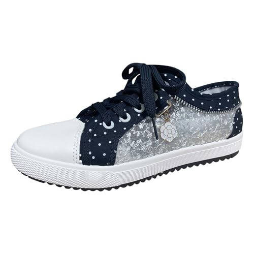 Wesaloes Trachtenschuhe Damen Flach Dirndl Schuhe Spitzen Mesh Sneaker Oktoberfest Hochzeitsschuhe Atmungsaktive Trachten Bestickte Bequeme Leichte Brautschuhe Lace Sportschuhe (Dark Blue, 36) von Wesaloes