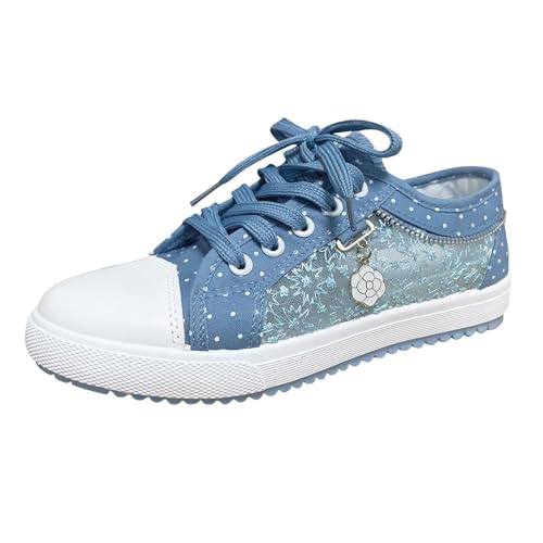 Wesaloes Trachtenschuhe Damen Flach Dirndl Schuhe Spitzen Mesh Sneaker Oktoberfest Hochzeitsschuhe Atmungsaktive Trachten Bestickte Bequeme Leichte Brautschuhe Lace Sportschuhe (Sky Blue, 41) von Wesaloes