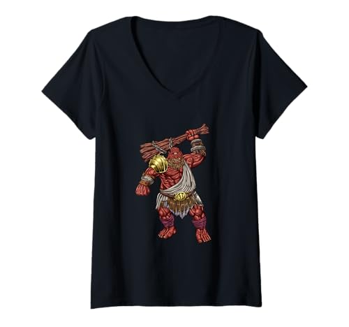 Damen Muskelbepackter Riese mit Keule - Zyklop T-Shirt mit V-Ausschnitt von Wesen der griechischen Mythologie
