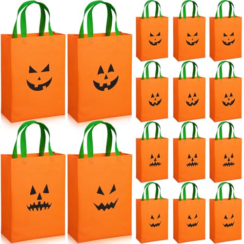 Wesnoy Halloween-Kürbis-Geschenktüten, Vlies, wiederverwendbar, Kürbis-Tragetaschen mit Griffen, 25,4 x 35,6 x 10,2 cm, Süßigkeiten-Partygeschenke für Erwachsene, Halloween-Dekorationen, 36 Stück von Wesnoy