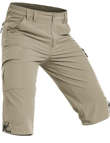 Wespornow 3/4 Kurze-Hosen-Herren Bermuda-Cargo-Outdoor-Shorts Wasserdicht Cargohose Wanderhose Stretch Trekkinghose Sporthose Fahrradhose Lang MTB Sommer für Männer (Salbeigrün, S) von Wespornow