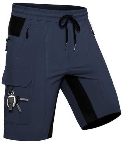 Wespornow Kurze Hose Herren Shorts Sommer mit 5 Taschen Stretch Leichte Cargo Sporthose Arbeitshosen Männer Kurz Wanderhose Bermuda Jogginghose Chino MTB Cargohose Gym Leinen(Marineblau, XL) von Wespornow