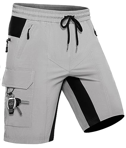 Wespornow Kurze Hose Herren Shorts Sommer mit 5 Taschen Stretch Leichte Cargo Sporthose Arbeitshosen Männer Kurz Wanderhose Bermuda Jogginghose Chino MTB Cargohose Gym Leinen(Hellgrau, XXL) von Wespornow