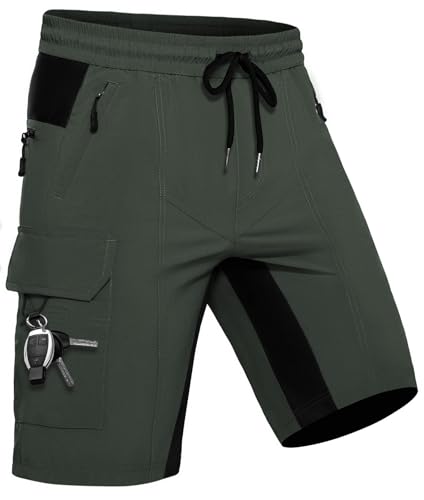 Wespornow Kurze Hose Herren Shorts Sommer mit 5 Taschen Stretch Leichte Cargo Sporthose Arbeitshosen Männer Kurz Wanderhose Bermuda Jogginghose Chino MTB Cargohose Gym Leinen(Grün, M) von Wespornow
