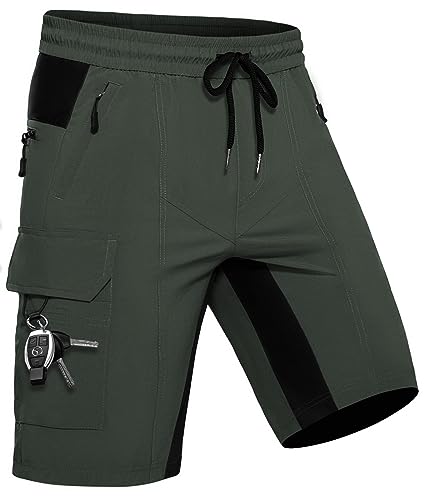 Wespornow Kurze Hose Herren Shorts Sommer mit 5 Taschen Stretch Leichte Cargo Sporthose Arbeitshosen Männer Kurz Wanderhose Bermuda Jogginghose Chino MTB Cargohose Gym Leinen(Grün, S) von Wespornow