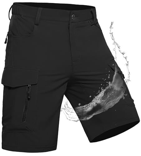 Wespornow Herren Shorts mit 7 Taschen Schnelltrocknend Wanderhose Kurz Cargo Bermuda Chino Kurze Hosen Stretch Outdoor Trekking Wandern MTB Sommer Männer Hose Wandershorts Leichte(Schwarz, 3XL) von Wespornow