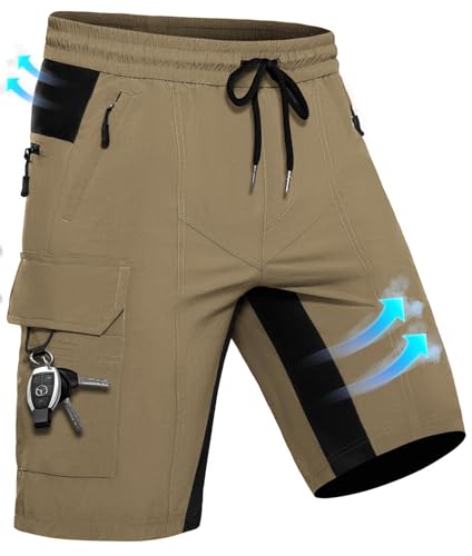 Wespornow Kurze Hose Herren Shorts Sommer mit 5 Taschen Stretch Leichte Cargo Sporthose Arbeitshosen Männer Kurz Wanderhose Bermuda Jogginghose Chino MTB Cargohose Gym Leinen(Khaki, 3XL) von Wespornow