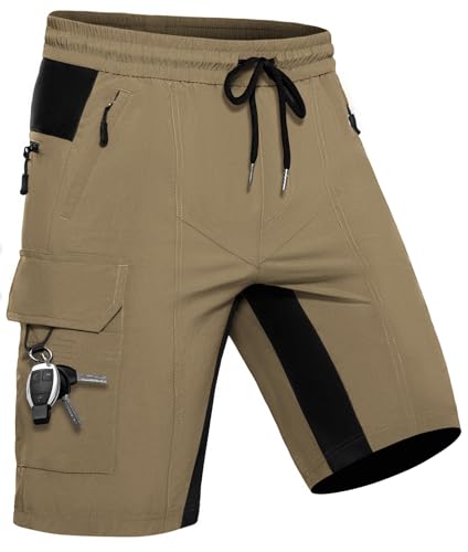 Wespornow Kurze Hose Herren Shorts Sommer mit 5 Taschen Stretch Leichte Cargo Sporthose Arbeitshosen Männer Kurz Wanderhose Bermuda Jogginghose Chino MTB Cargohose Gym Leinen(Khaki, M) von Wespornow