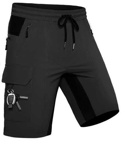 Wespornow Kurze Hose Herren Shorts Sommer mit 5 Taschen Stretch Leichte Cargo Sporthose Arbeitshosen Männer Kurz Wanderhose Bermuda Jogginghose Chino MTB Cargohose Gym Leinen (Schwarz, 5XL) von Wespornow