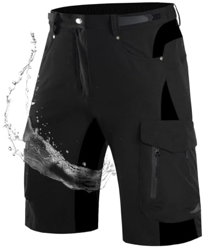 Wespornow Kurze Hosen Herren Cargo Shorts Herren mit 6 Taschen MTB Hose Arbeitshosen Männer Kurz Bermuda Cargohose Wanderhose Chino Stretch Sommer Wandershorts Fahrradhose(Schwarz, L) von Wespornow