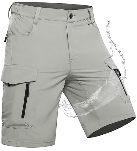 Wespornow Kurze Hosen Herren Cargo Shorts Herren mit 7 Taschen Stretch Arbeitshosen Männer Kurz Sporthose Wanderhose Bermuda Chino Stretch MTB Sommer Wandershorts Cargohose(Weiß-grau, M) von Wespornow