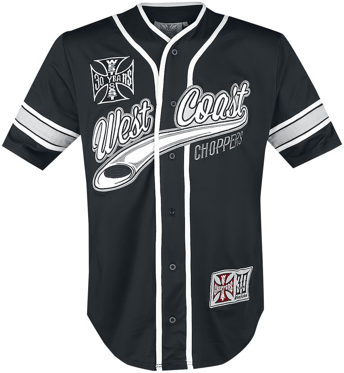 West Coast Choppers Kurzarmhemd - 30 Years Anniversary Limited Baseball Jersey - S bis 4XL - für Männer - Größe 3XL - schwarz/weiß von West Coast Choppers