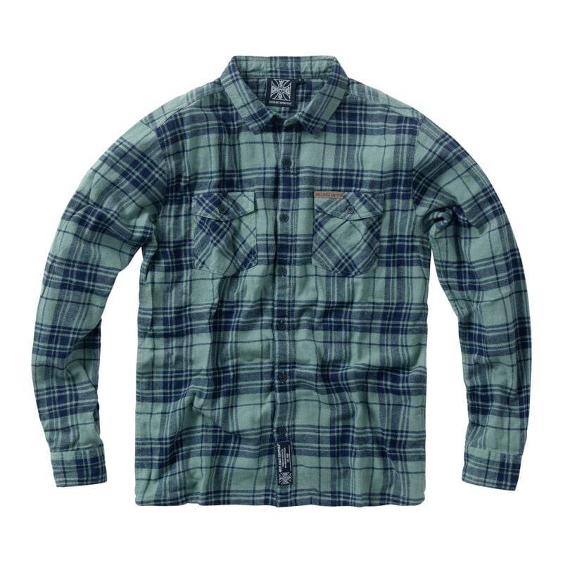 West Coast Choppers WCC Rigid Flannel Green/Navy Langarmhemd grün blau in L von West Coast Choppers