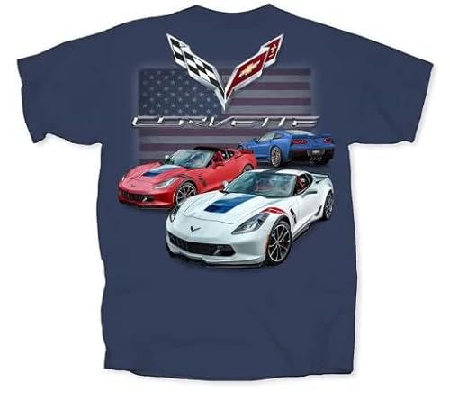 C7 Grand Sport T-Shirt mit USA-Flagge für Corvette, Blau, Größe XXL (UK) von West Coast Corvette / Camaro