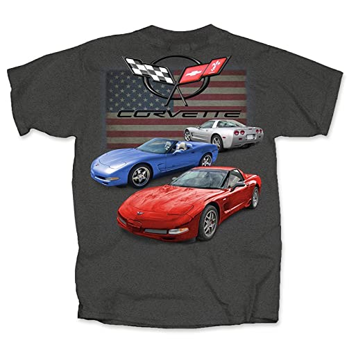 C5 Corvette American Flag T-Shirt, Dunkelgrau, Größe L von West Coast Corvette