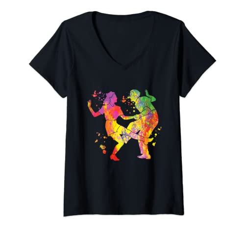 Damen Dance Swing 60er Retro Dancecouple Boogie Woogie T-Shirt mit V-Ausschnitt von West Coast Swing Retro 60's Dancing Couple
