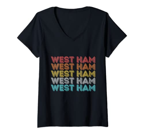 Damen West Ham im Vintage-Stil T-Shirt mit V-Ausschnitt von West Ham Shirt Vintage Retro Apparel