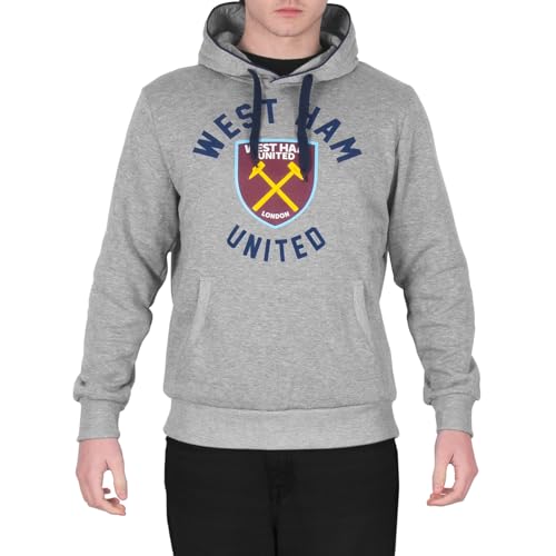 West Ham United FC - Herren Fleece-Kapuzenpullover mit Grafik-Print - Offizielles Merchandise - Geschenk für Fußballfans - Grau - L von West Ham United FC