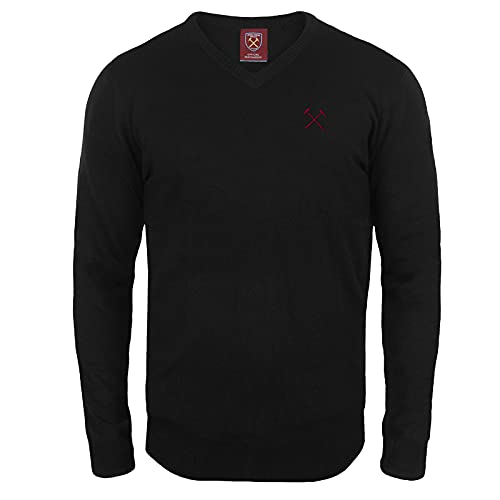 West Ham United FC - Herren Strick-Pullover mit V-Ausschnitt - Offizielles Merchandise - Geschenk für Fußballfans - Schwarz - M von West Ham United FC