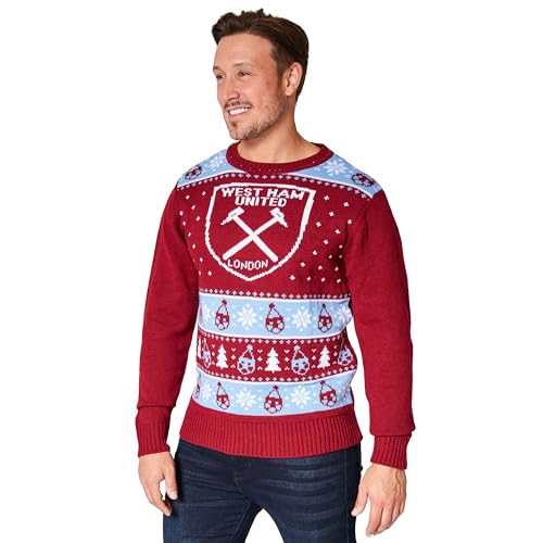 West Ham United Weihnachtspullover Herren & Teenager mit Rundhalsausschnitt - Fußball Geschenke für Männer (Rot, L) von West Ham United
