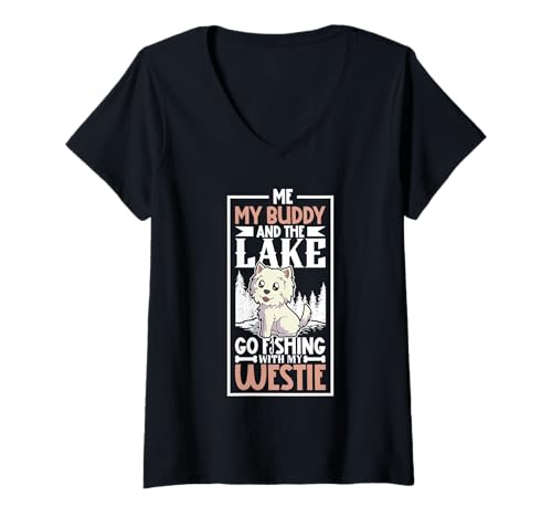 Damen Angeln und West Highland Terrier T-Shirt mit V-Ausschnitt Damen Angeln und West Highland Terrier T-Shirt mit V-Ausschnitt von West Highland Terrier Designs