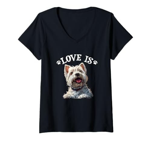Damen Cute Happy Womens Love Is Westie Dog Lover T-Shirt mit V-Ausschnitt Damen Cute Happy Womens Love Is Westie Dog Lover T-Shirt mit V-Ausschnitt von West Highland White Terrier Gifts Shirts & Hoodies