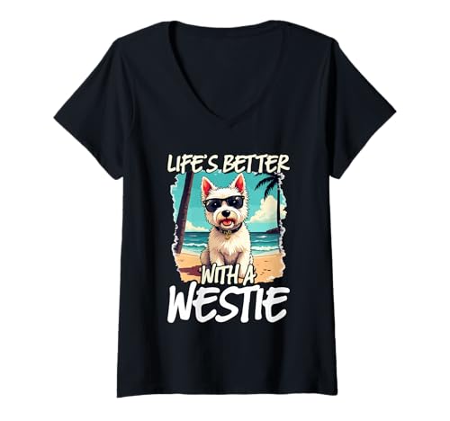 Damen West Highland White Terrier Hund T-Shirt mit V-Ausschnitt Damen West Highland White Terrier Hund T-Shirt mit V-Ausschnitt von West Highland White Terrier Gifts for Men Women
