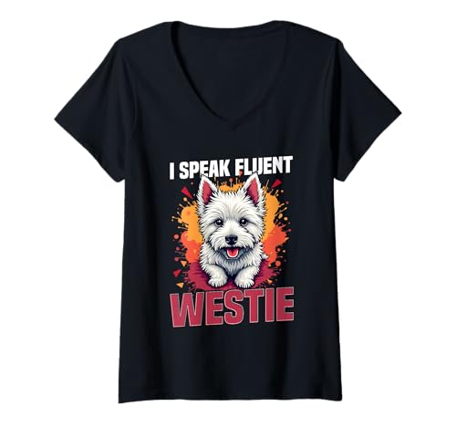 Damen West Highland White Terrier Westie Dog T-Shirt mit V-Ausschnitt Damen West Highland White Terrier Westie Dog T-Shirt mit V-Ausschnitt von West Highland White Terrier Gifts for Men Women