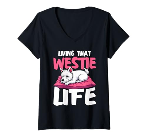 Damen West Highland White Terrier Westie Dog T-Shirt mit V-Ausschnitt Damen West Highland White Terrier Westie Dog T-Shirt mit V-Ausschnitt von West Highland White Terrier Gifts for Men Women