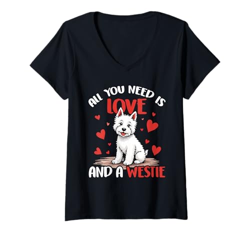 Damen West Highland White Terrier Westie Dog T-Shirt mit V-Ausschnitt Damen West Highland White Terrier Westie Dog T-Shirt mit V-Ausschnitt von West Highland White Terrier Gifts for Men Women