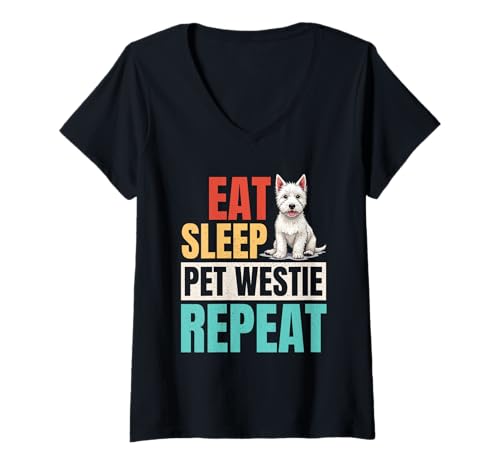 Damen West Highland White Terrier Westie Dog T-Shirt mit V-Ausschnitt Damen West Highland White Terrier Westie Dog T-Shirt mit V-Ausschnitt von West Highland White Terrier Gifts for Men Women
