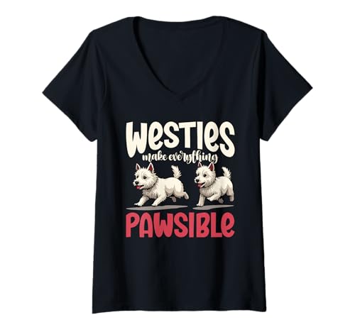Damen West Highland White Terrier Westie Dog T-Shirt mit V-Ausschnitt Damen West Highland White Terrier Westie Dog T-Shirt mit V-Ausschnitt von West Highland White Terrier Gifts for Men Women