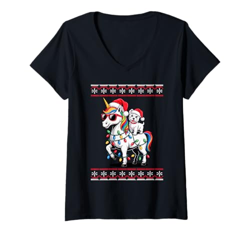 Damen Christmas West Highland White Terrier Unicorn Westie T-Shirt mit V-Ausschnitt Damen Christmas West Highland White Terrier Unicorn Westie T-Shirt mit V-Ausschnitt von West Highland White Terrier Lover Gifts