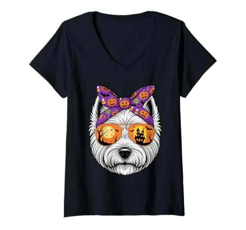 Damen Halloween Bandana West Highland White Terrier Westie T-Shirt mit V-Ausschnitt Damen Halloween Bandana West Highland White Terrier Westie T-Shirt mit V-Ausschnitt von West Highland White Terrier Lover Gifts