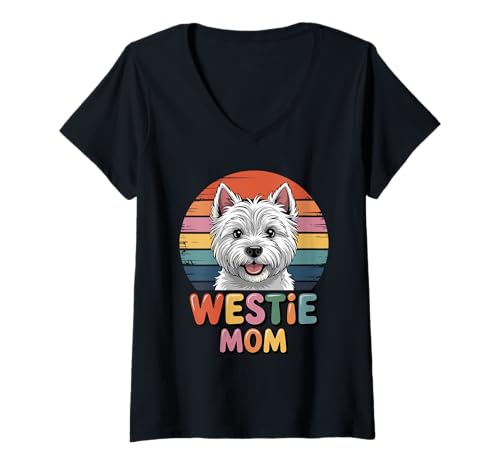 Damen Retro Westie Mom West Highland White Terrier T-Shirt mit V-Ausschnitt Damen Retro Westie Mom West Highland White Terrier T-Shirt mit V-Ausschnitt von West Highland White Terrier Lover Gifts