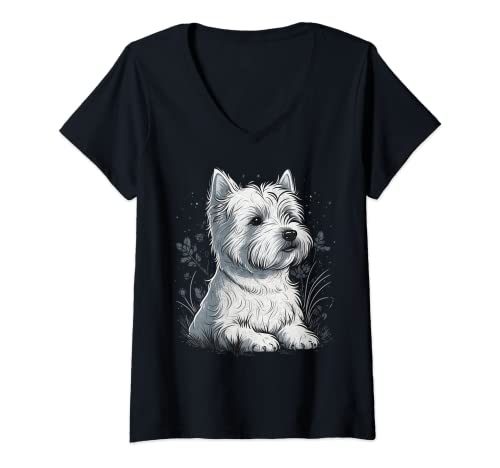 Damen Niedlicher Westie-Hund auf West Highland White Terrier Liebhaber T-Shirt mit V-Ausschnitt Damen Niedlicher Westie-Hund auf West Highland White Terrier Liebhaber T-Shirt mit V-Ausschnitt von West Highland White Terrier lover for Westie owner